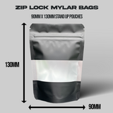 BLACK MYLAR BAG STAND UP POUCH ALL SIZES