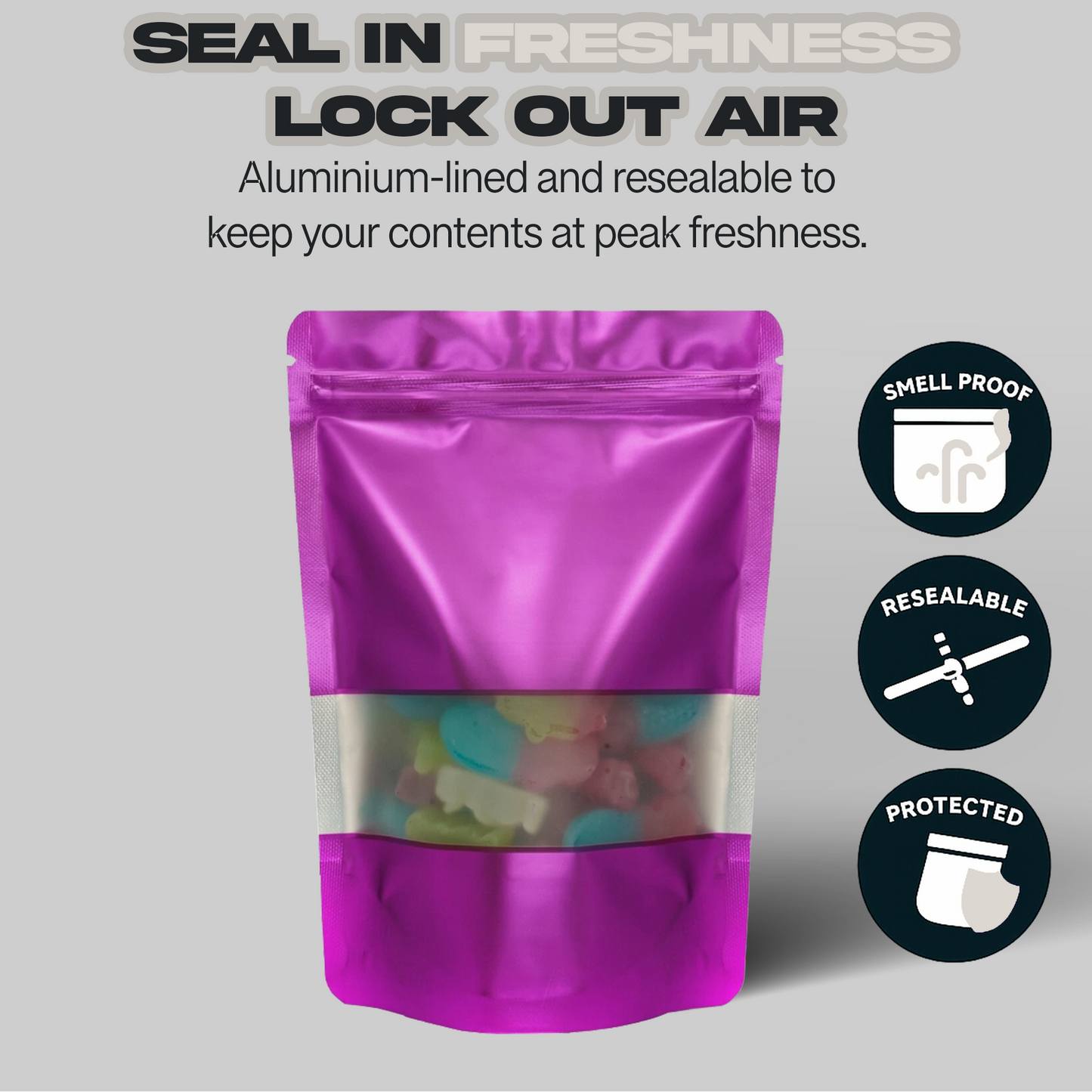 Purple Window Mylar Bags 3.5G
