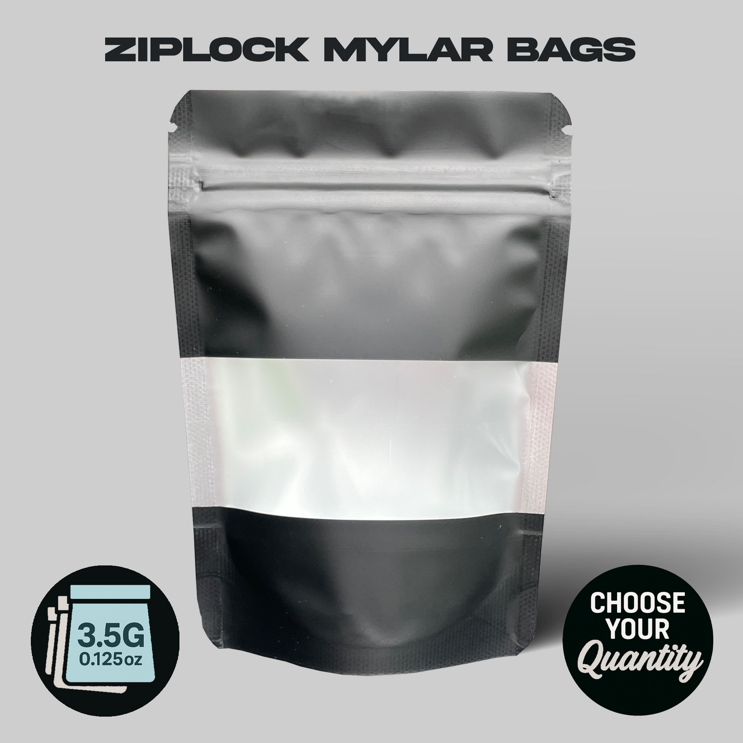 Black Window Mylar Bags 3.5G