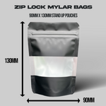 BLACK MYLAR BAG STAND UP POUCH ALL SIZES