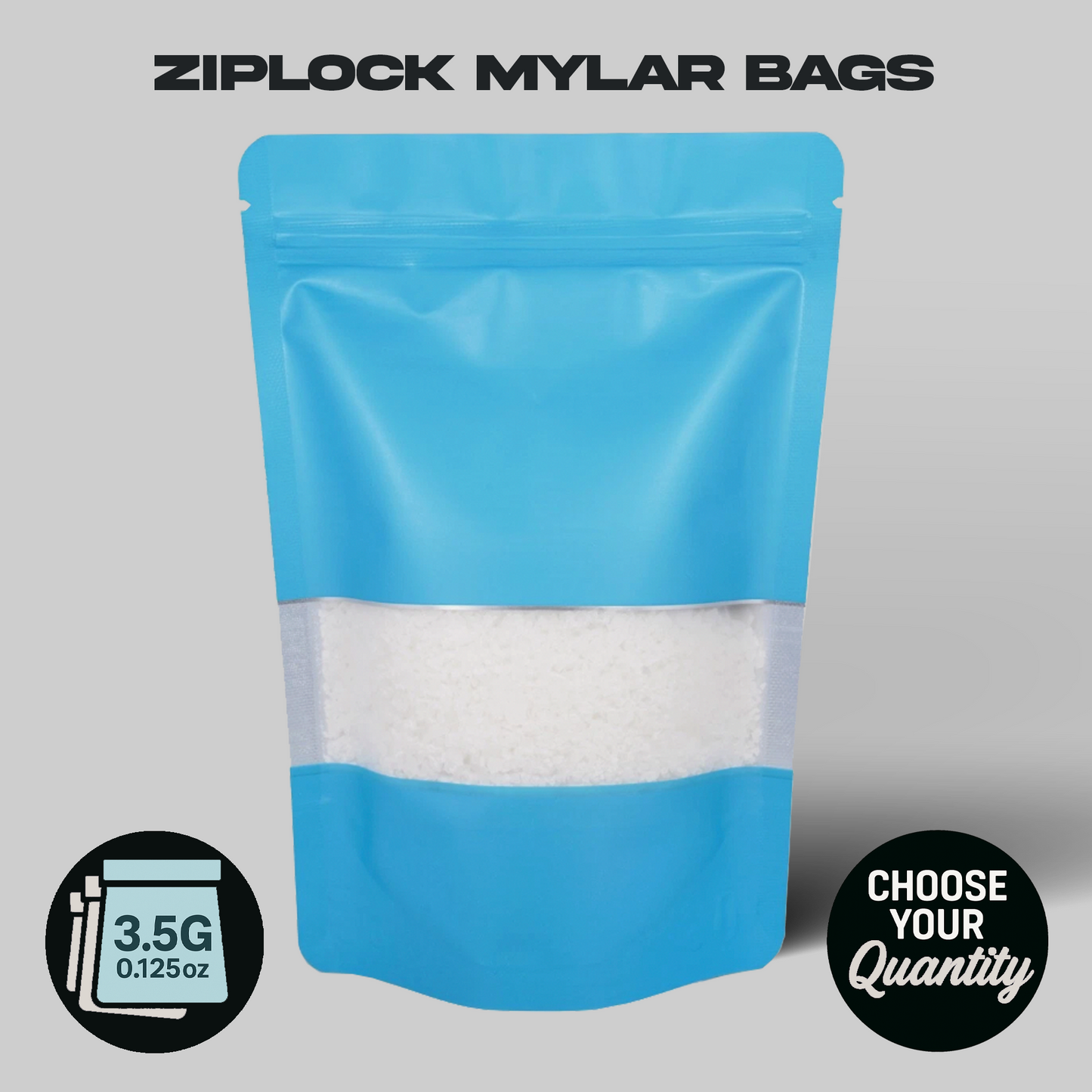 Blue Window Mylar Bags 3.5G