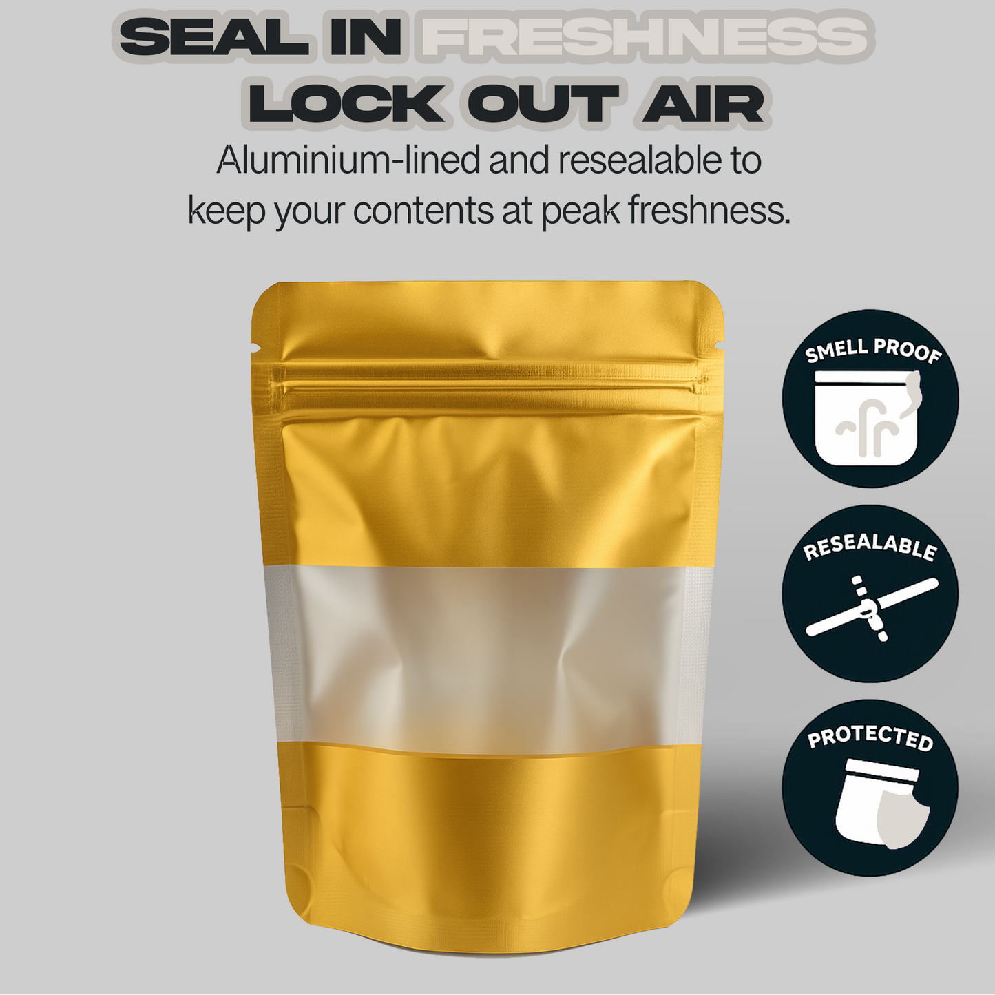 Gold Window Mylar Bags 3.5G