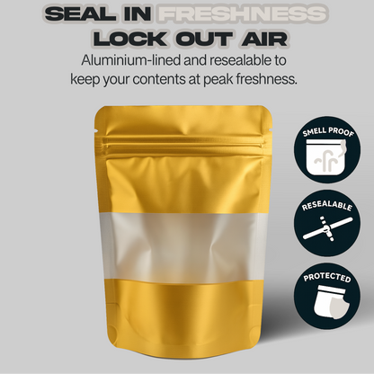Gold Window Mylar Bags 3.5G