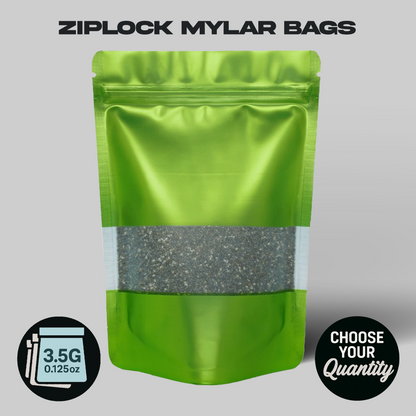 Green Window Mylar Bags 3.5G