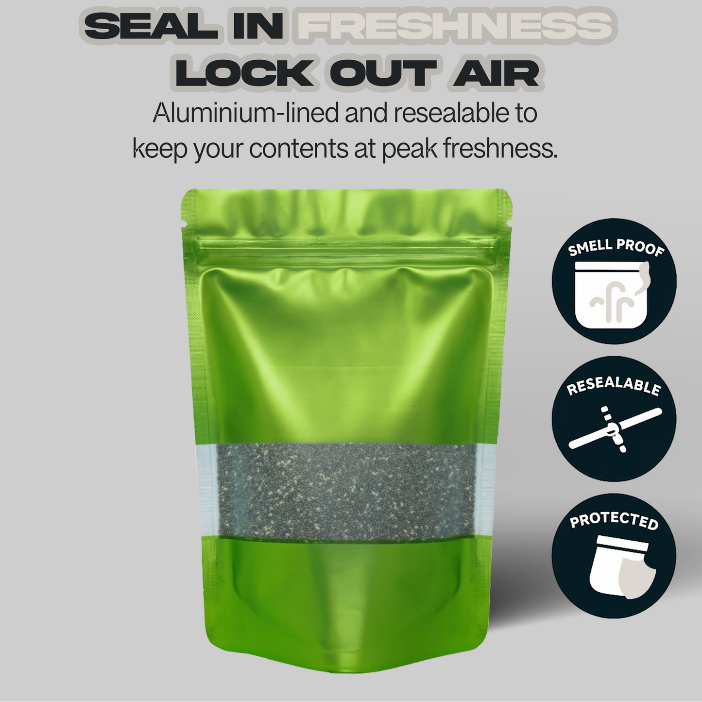 Green Window Mylar Bags 3.5G