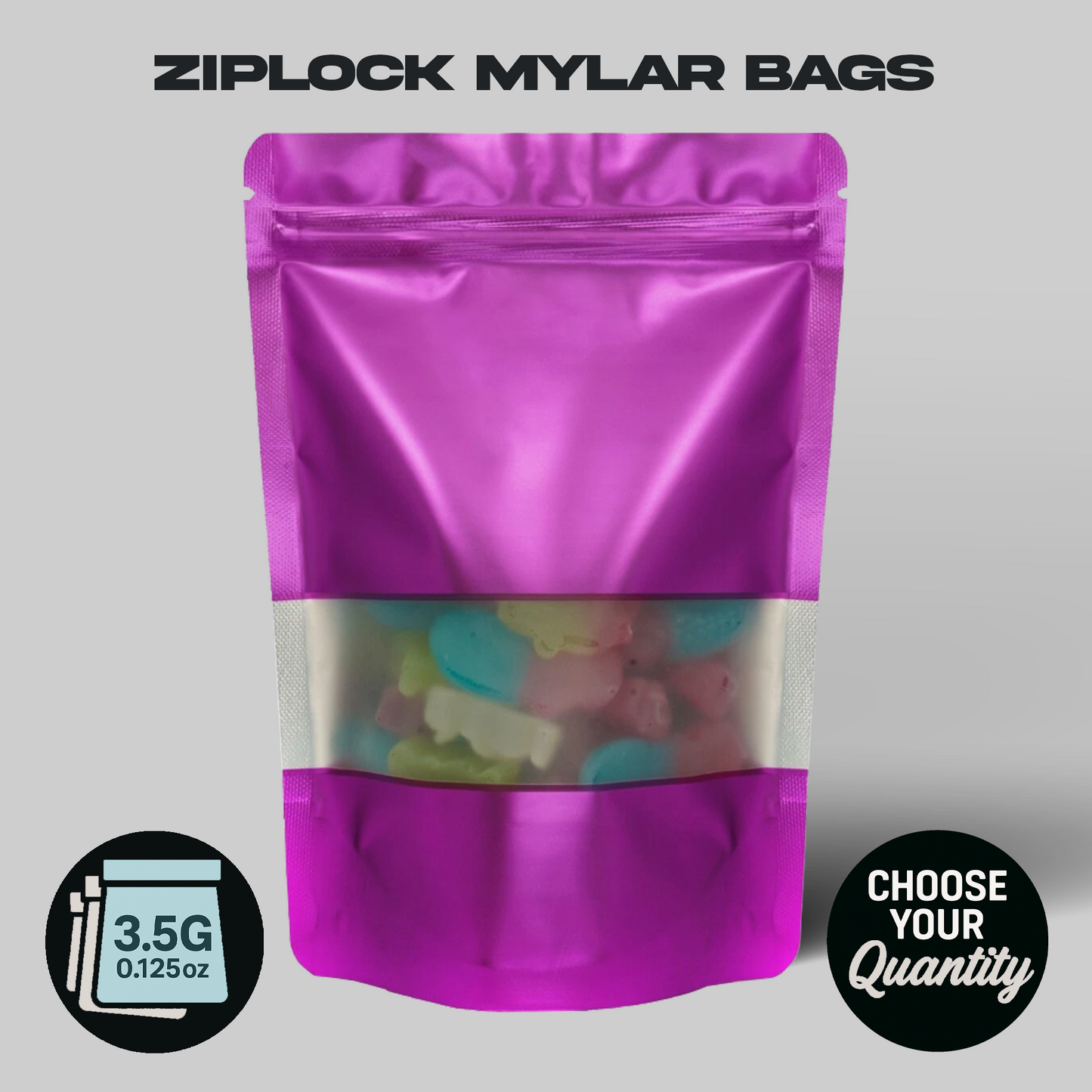 Purple Window Mylar Bags 3.5G