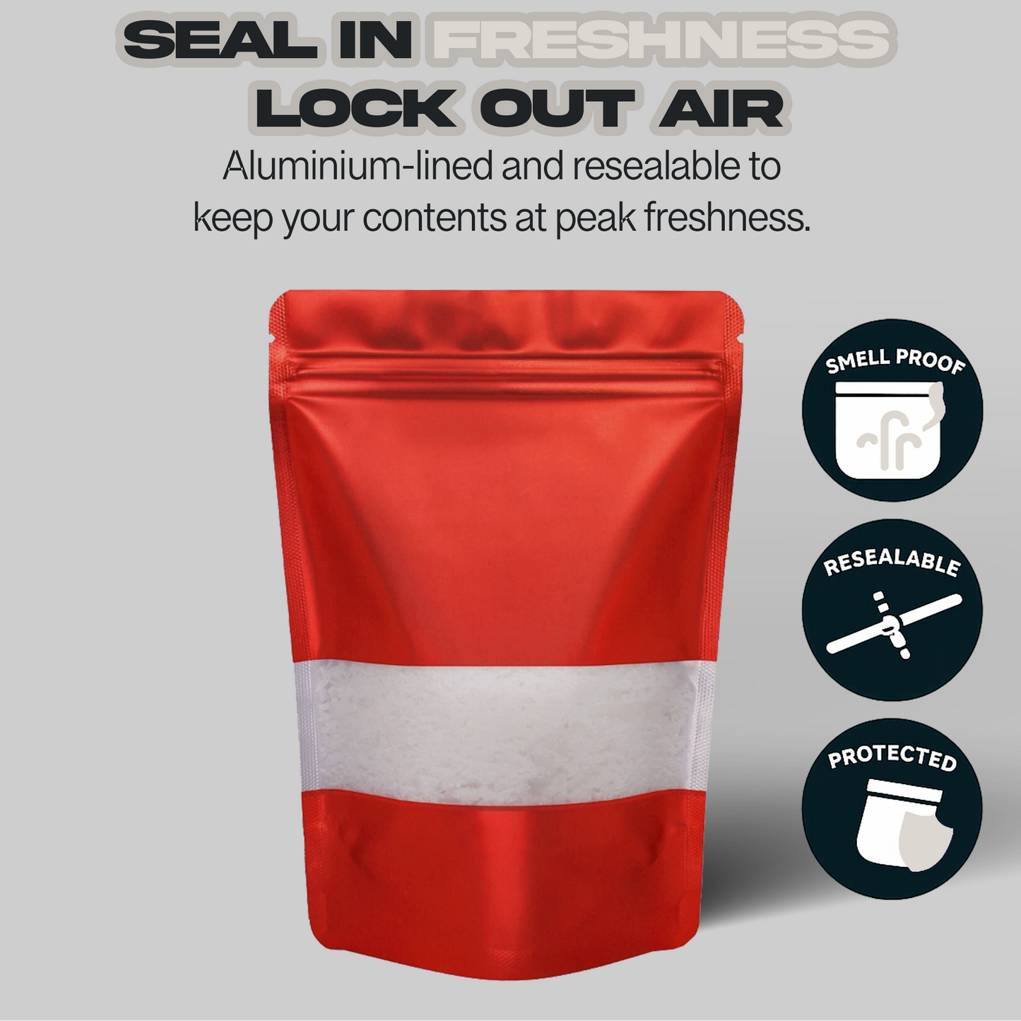 Red Window Mylar Bags 3.5G